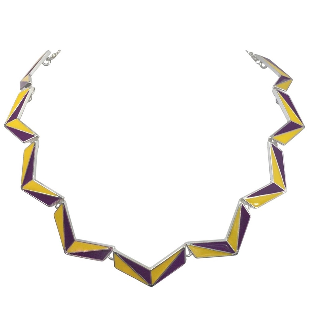 Purple & Yellow Color Block Chevron Necklace